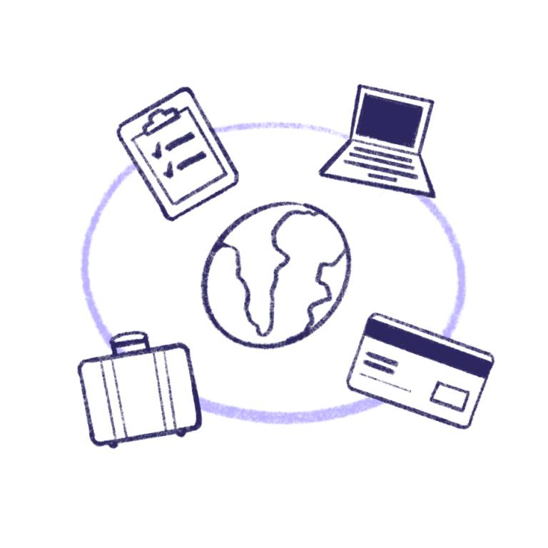 Compliance center local and worldwide with folder, card, computer and compliance icons