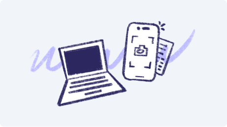 Drawing of a computer and a phone scanning a receipt