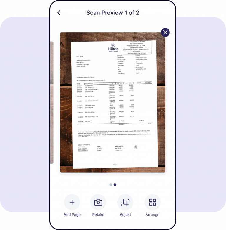 Single multipage receipt scanning
