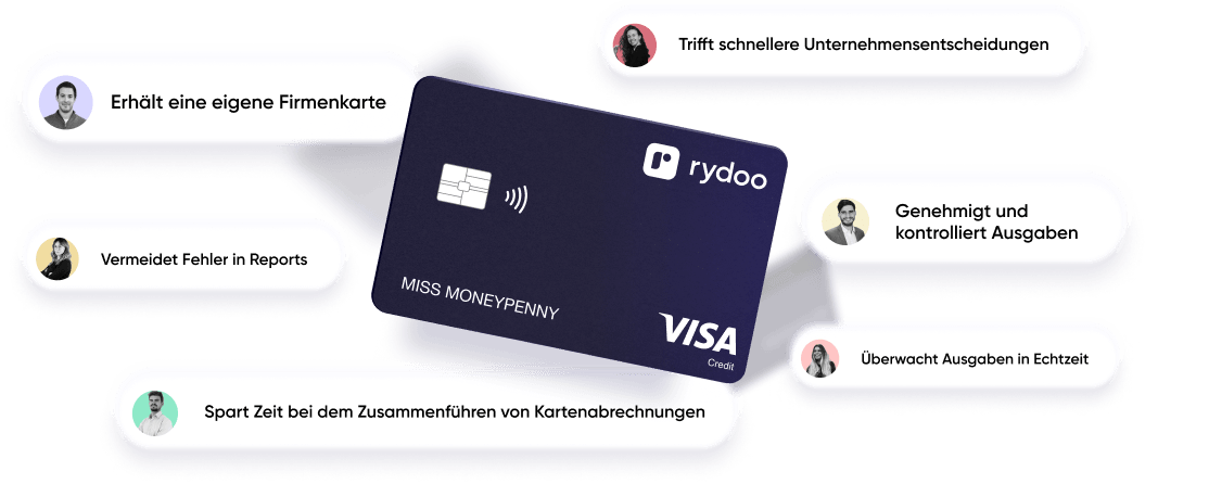 Trifft schnellere Unternehmensentscheidungen, Genehmigt und kontrolliert Ausgaben, Überwacht Ausgaben in Echtzeit, Spart Zeit bei dem Zusammenführen von Kartenabrechnungen, Vermeidet Fehler in Reports, Erhält eine eigene Firmenkarte